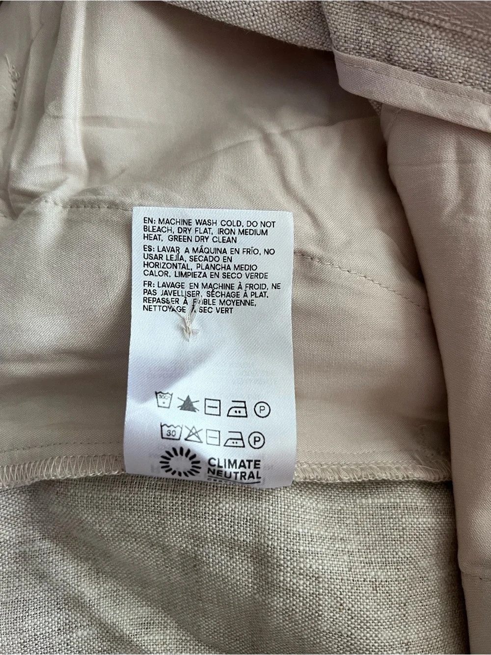 Reformation Mason Oatmeal Pleated 100% Linen Trouser SZ 6P